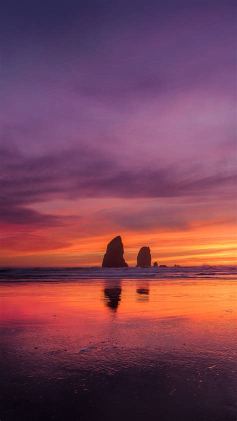 Oregon Coast 4k Wallpaper Sunset Beach Purple Sky Nature 48