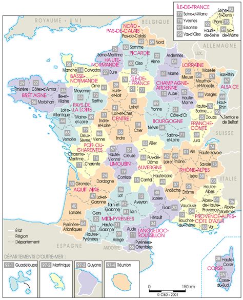 Les départements français correspondent à des divisions administratives placées sous l'autorité d'un préfet et administrées par un conseil général. CARTE DE FRANCE DEPARTEMENTS : carte des départements de France