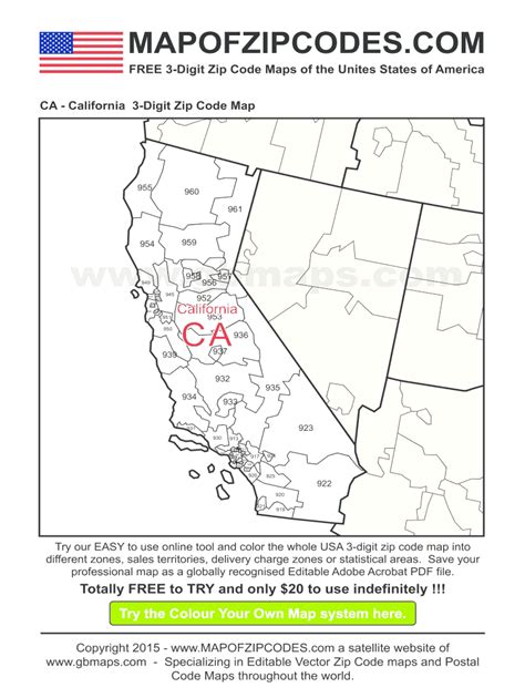 California 3 Digit Zip Code Map Fill Online Printable Fillable Blank Pdffiller