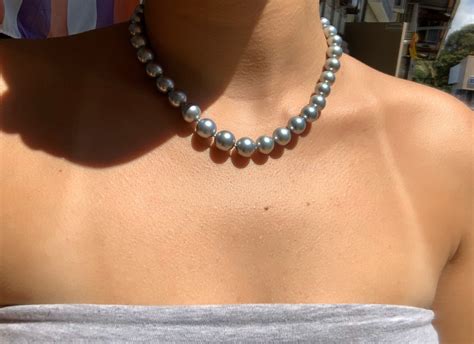 17” Silver Tahitian Pearl Necklace 100 Natural Color
