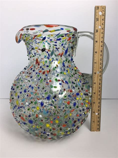 Mexican Confetti With Color Pebbles Handblown Glass Large Pitcher 160o Meximart
