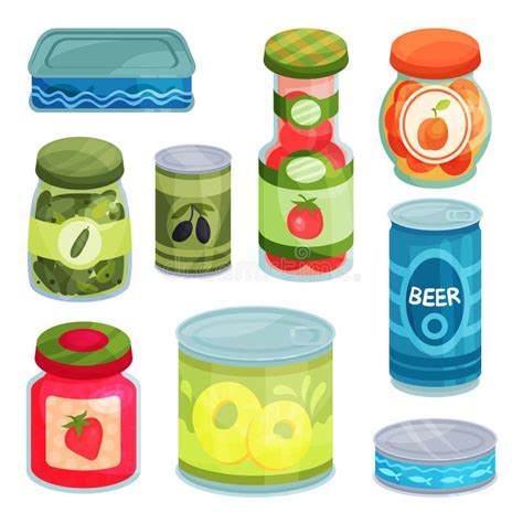 Canned Goods Tinned Food In A Cans Glass Jars And Metal Container