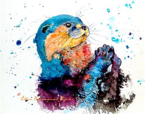 Colorful Whimsical Otter Art Print Decor By Ellen Brenneman Etsy