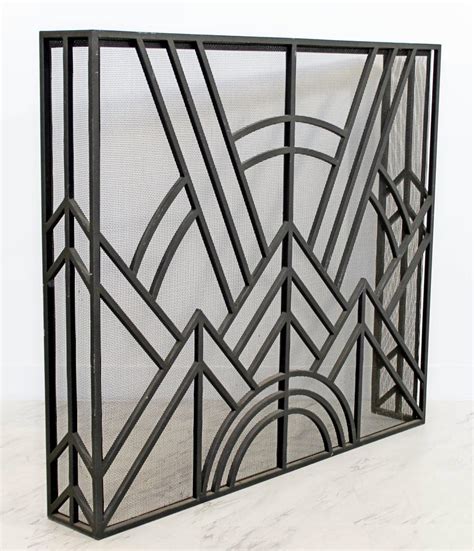 Neo Art Deco Wrought Iron Metal Fireplace Screen At 1stdibs
