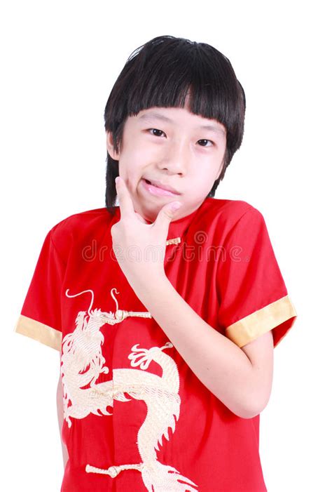 Cute Boy Wearing Red Chinese Suit Stock Image - Image of luck, standing ...