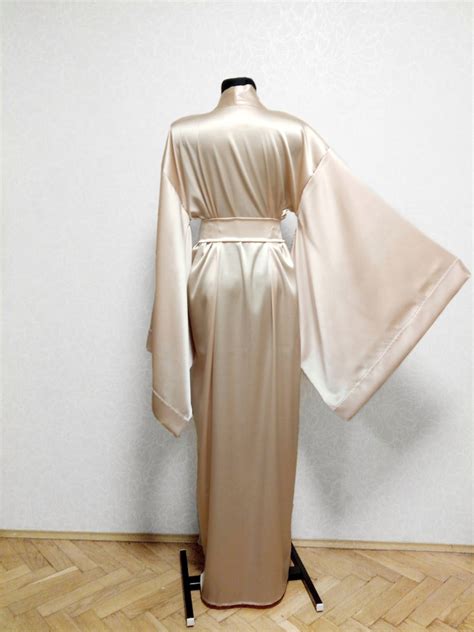 Long Silk Robe Floor Length Robe Silk Kimono Robe Ivory Etsy