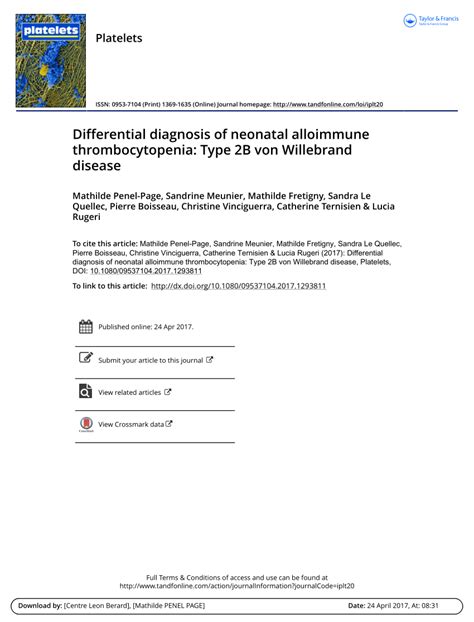 Pdf Differential Diagnosis Of Neonatal Alloimmune Thrombocytopenia