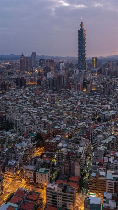 Wallpaper Taiwan City Skyscrapers Dusk Lights Taipei 101 7680x4320