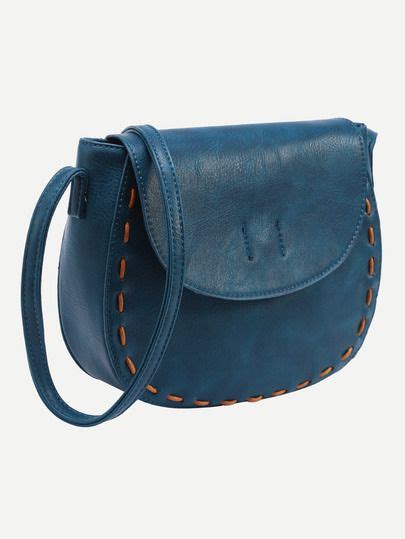 Faux Leather Interlaced Trim Saddle Bag Blue Saddle Bags Blue Bags