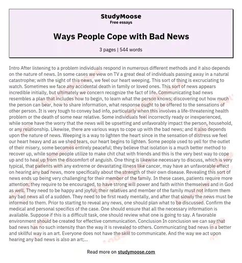 Ways People Cope With Bad News Free Essay Example