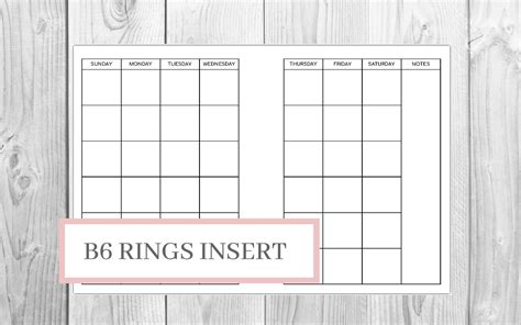 B6 Rings Monthly Planner Inserts Printable Month On Two Pages