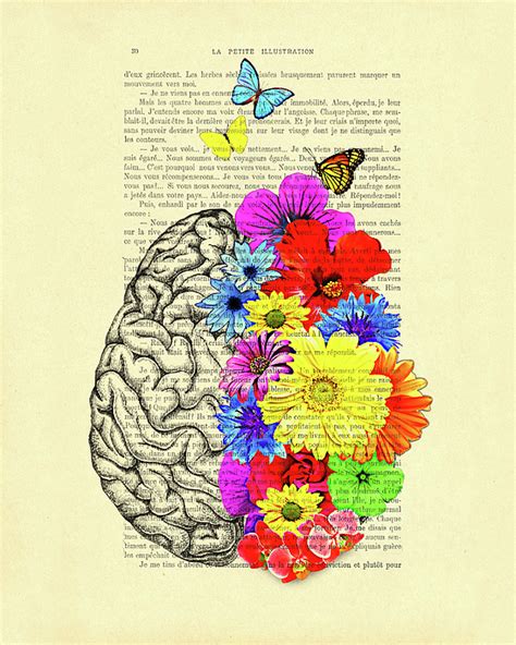 Human Brain With Colorful Flowers And Butterflies On Book Page Coffee