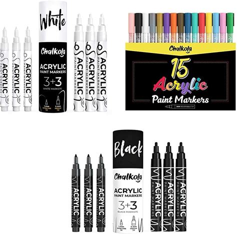 Chalkola 6 Black And White Acrylic Markers 15 Acrylic 3mm Bundle Arts Crafts