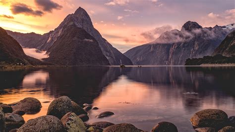 X Milford Sound Sunset New Zealand Laptop Full Hd P Hd K Wallpapers Images