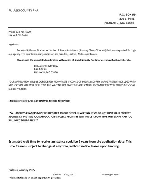 Pulaski County Missouri Application For Section 8 Rental Assistance