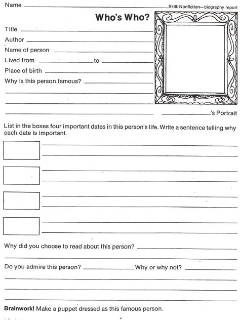 Biography Book Report Template For 3rd Grade