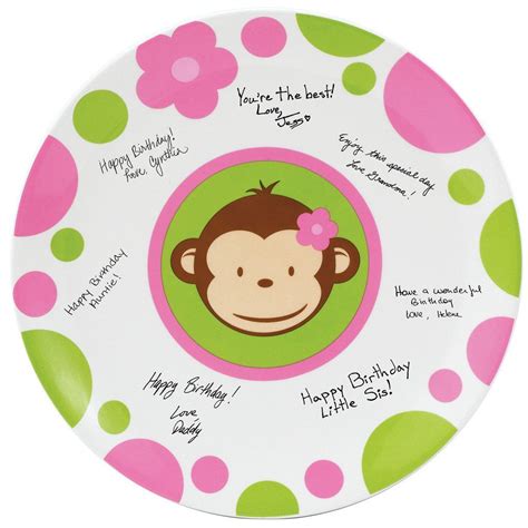 Pink Mod Monkey Birthday Signature Plate Includes 1 Keepsake 11