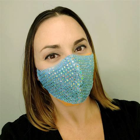 Light Blue Sequin Face Mask Mask For Prom New Years Eve Etsy
