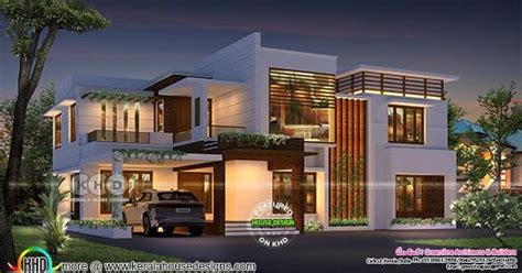5 Bedroom Contemporary House Night View Rendering Kerala Home Design