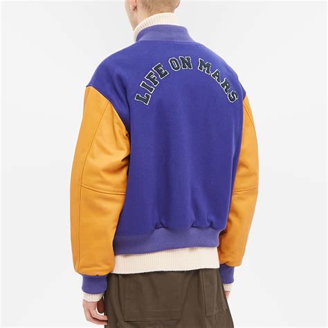 Raf Simons Leather Sleeve Varsity Jacket Electric Blue End Us