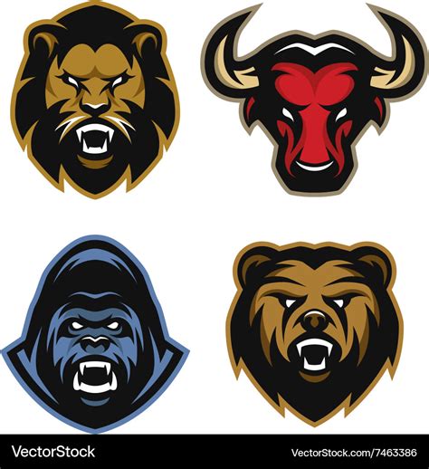 Animals Logos Lion Bull Gorilla Bear Royalty Free Vector