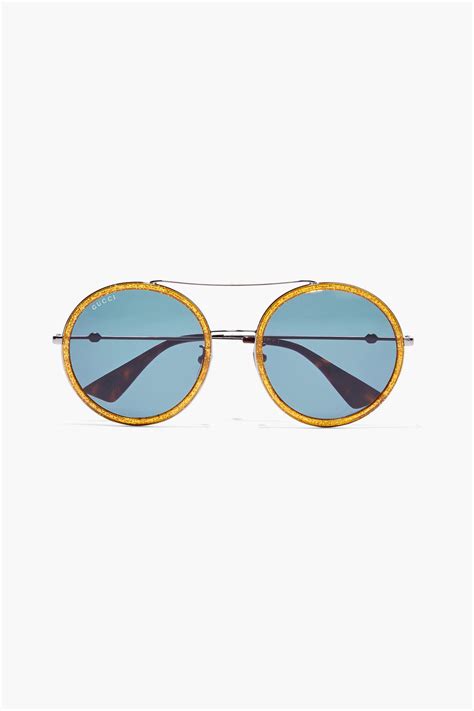 Gucci Round Frame Silver Tone And Glittered Acetate Sunglasses The Outnet