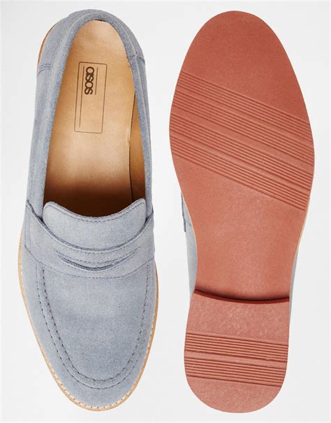 Asos Penny Loafers In Blue Suede In Blue For Men Lyst
