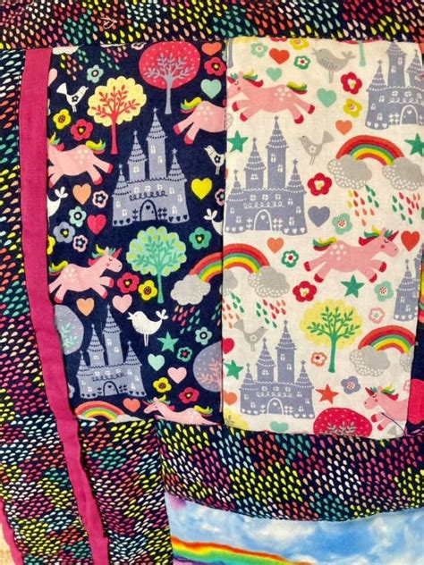 patchwork quilt with rainbows unicorns and castles unicorn etsy uk