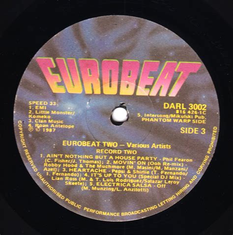 Retro Disco Hi Nrg Eurobeat Volume 2 90 Minute Non Stop Dance Remix 2lp Set 1987 Various