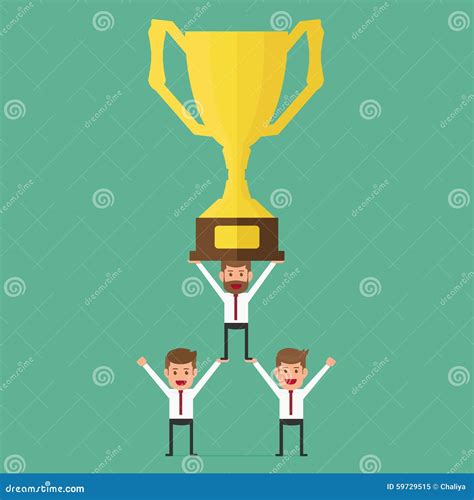 Successful Business Team Holding Trophy Teamwork Concept Stock Vector