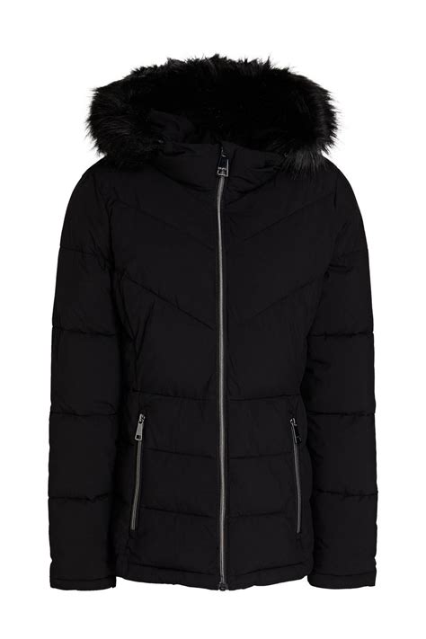 Dkny Faux Fur Trimmed Quilted Shell Hooded Jacket In Black Lyst