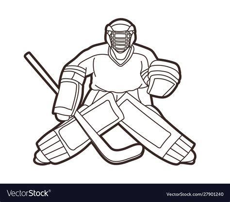 Ice Hockey Goalie Sport Player Cartoon Action Vector Image