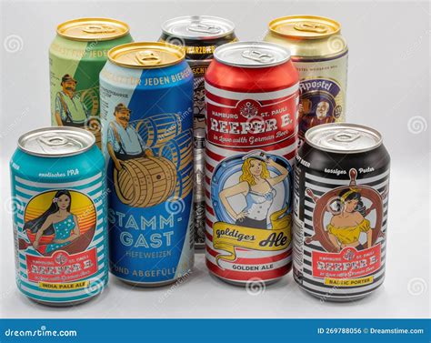 Different German Beer Cans Closeup On White Editorial Photo Image Of