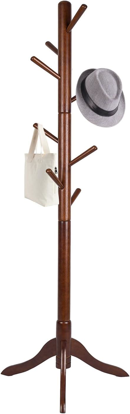 Vlush Free Standing Coat Rack 8 Hooks Wooden Coat Hat Tree