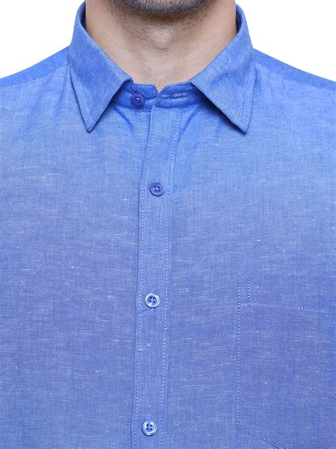 Buy Sbclhs234 Mens Royal Blue Linen Cotton Half Sleeve Solid Oxford