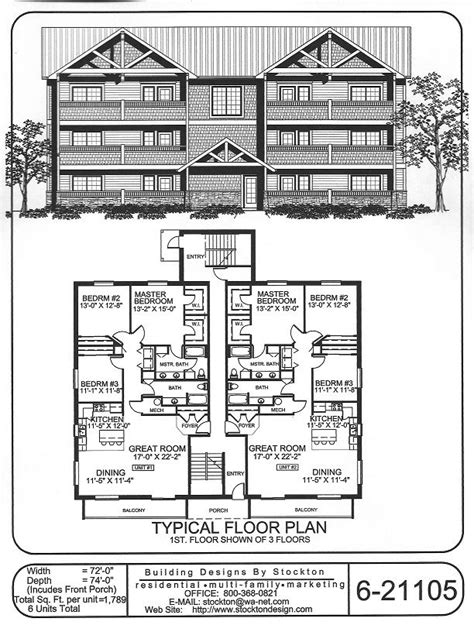 6 Plex Bigger Unit 3 Bar 72x74 Apartmenthouse Plan Ideas