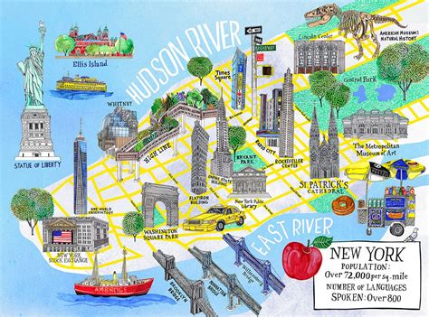 New York Map With Landmarks Tourist Map Of English