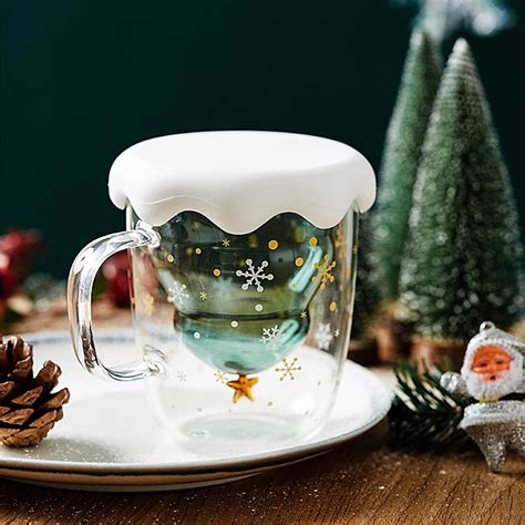 Christmas Tree Double Layer Glass Cup