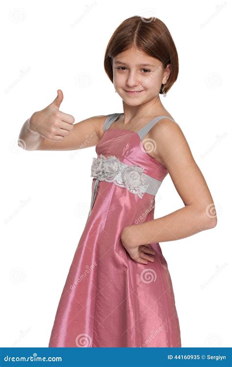 Pretty Preteen Girl Holds Her Thumb Up Stock Photo Image 44160935