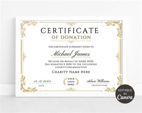 Certificate Of Donation Template Editable Donation Certificate