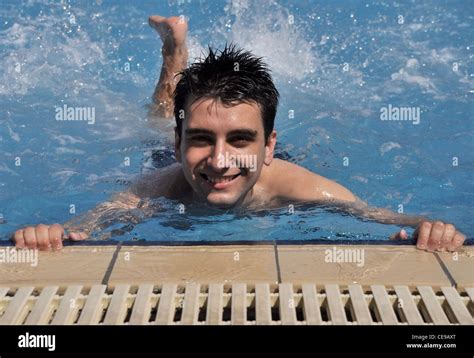 Man In Water Gymnastics Stock Photo Alamy