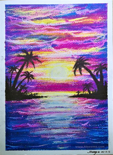 How To Draw Oil Pastel Painting Seaside Sunset Step By Step Tutorial