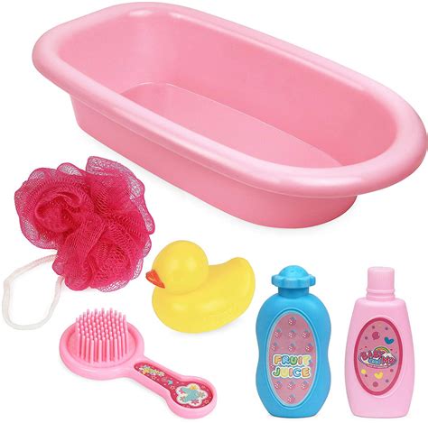 Click N Play Baby Doll Bathtub And Accessories Pretend Playset Set Of 6