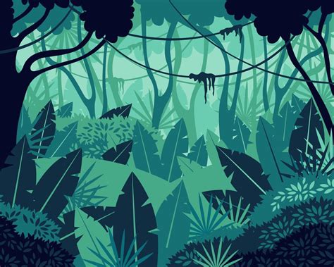 Colored Tropical Rainforest Jungle Background Vector Graphic