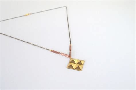 Items Similar To Sale Geometric Necklace Brass Prism Square Necklace