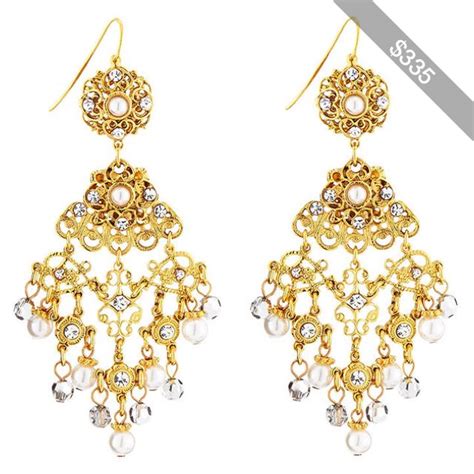 Jose Maria Barrera Faux Pearl Crystal Filigree Chandelier Earrings