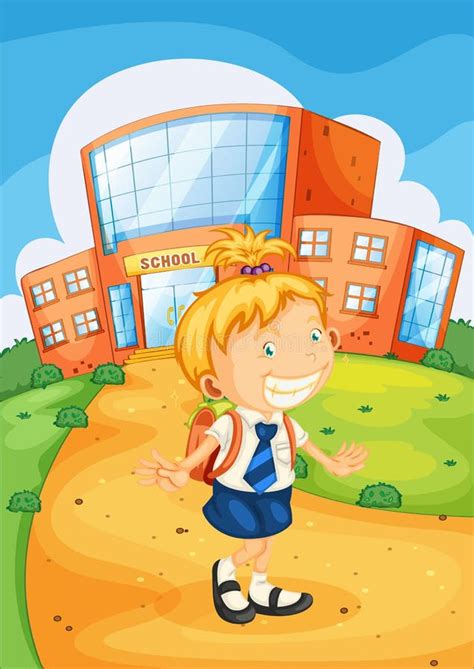 Girl Infront Of School Stock Vector Illustration Of English 33693026