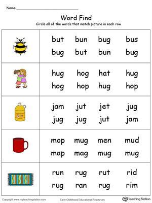 picture word find ot words  color rhyming words worksheets word