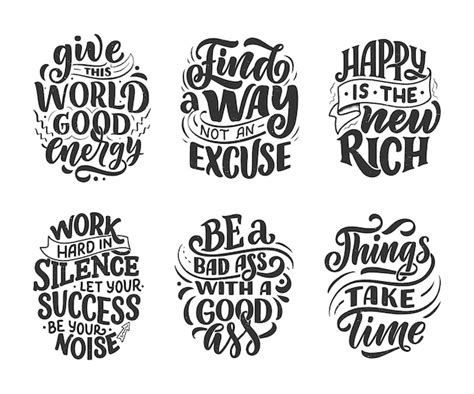 Premium Vector Set With Funny Hand Drawn Lettering Compositions Cool