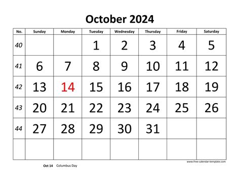 October 2024 Free Calendar Tempplate Free Calendar